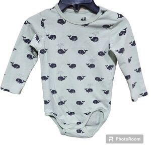 H&M Whale Long Sleeve Bodysuit, Size 9-12M